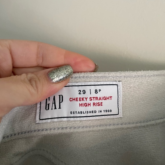 Petite GAP Cheeky Straight High Rise Pants 29P / 8P - Metallic Silver - Picture 3 of 5